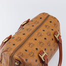MCM Vicetos Logogram Mini Boston Bag PVC Leather Brown Gold Auth ki6815-6