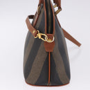 FENDI Pecan Canvas Hand Bag PVC 2way Black Brown Auth ki6816V-3