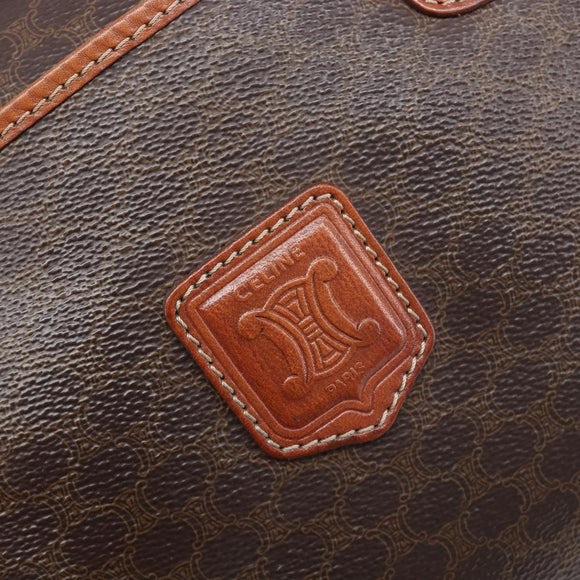 CELINE Macadam Canvas Mini Boston Bag PVC Leather Brown Gold Auth ki6818