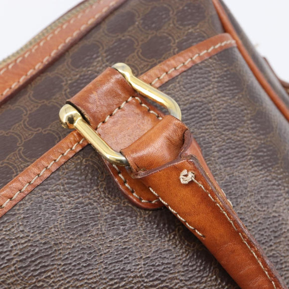 CELINE Macadam Canvas Mini Boston Bag PVC Leather Brown Gold Auth ki6818