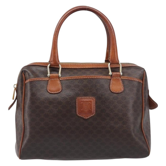 CELINE Macadam Canvas Mini Boston Bag PVC Leather Brown Gold Auth ki6818