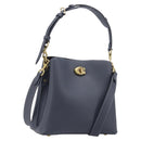 Coach Shoulder Bag Leather 2way Navy Gold Auth ki6820A-1
