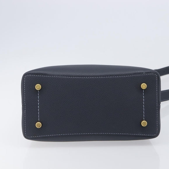 Coach Shoulder Bag Leather 2way Navy Gold Auth ki6820A
