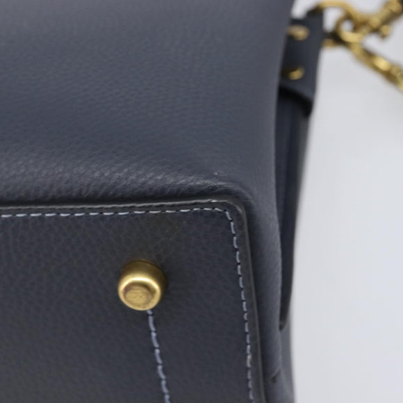 Coach Shoulder Bag Leather 2way Navy Gold Auth ki6820A