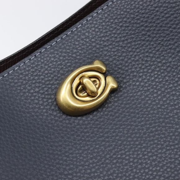 Coach Shoulder Bag Leather 2way Navy Gold Auth ki6820A
