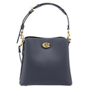 Coach Shoulder Bag Leather 2way Navy Gold Auth ki6820A-2