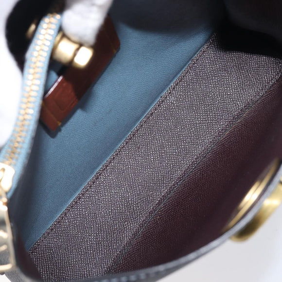 Coach Shoulder Bag Leather 2way Navy Gold Auth ki6820A