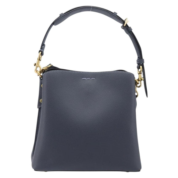 Coach Shoulder Bag Leather 2way Navy Gold Auth ki6820A