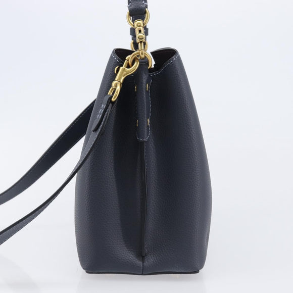 Coach Shoulder Bag Leather 2way Navy Gold Auth ki6820A
