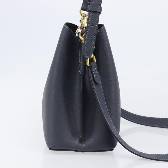 Coach Shoulder Bag Leather 2way Navy Gold Auth ki6820A