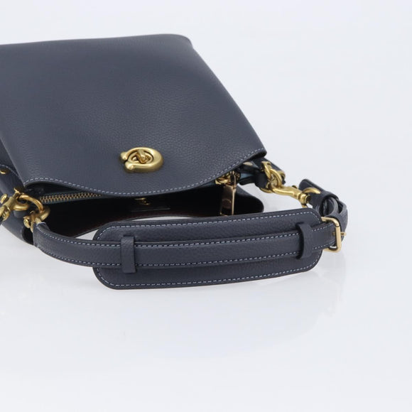 Coach Shoulder Bag Leather 2way Navy Gold Auth ki6820A