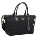 PRADA Hand Bag Nylon Leather 2way Black Gold Auth ki6822V-1