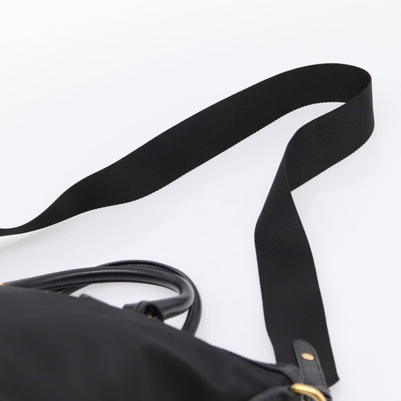PRADA Hand Bag Nylon Leather 2way Black Gold Auth ki6822V