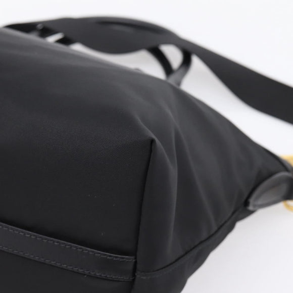 PRADA Hand Bag Nylon Leather 2way Black Gold Auth ki6822V