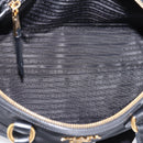 PRADA Hand Bag Nylon Leather 2way Black Gold Auth ki6822V-10