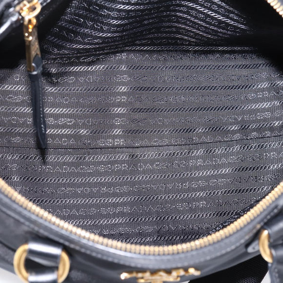 PRADA Hand Bag Nylon Leather 2way Black Gold Auth ki6822V