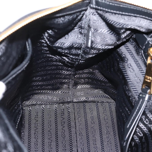 PRADA Hand Bag Nylon Leather 2way Black Gold Auth ki6822V