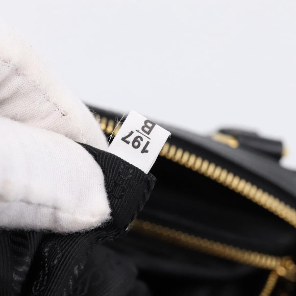 PRADA Hand Bag Nylon Leather 2way Black Gold Auth ki6822V