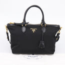 PRADA Hand Bag Nylon Leather 2way Black Gold Auth ki6822V-12