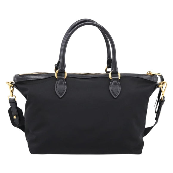 PRADA Hand Bag Nylon Leather 2way Black Gold Auth ki6822V