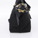 PRADA Hand Bag Nylon Leather 2way Black Gold Auth ki6822V-3
