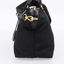 PRADA Hand Bag Nylon Leather 2way Black Gold Auth ki6822V-4