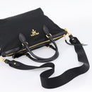 PRADA Hand Bag Nylon Leather 2way Black Gold Auth ki6822V-8