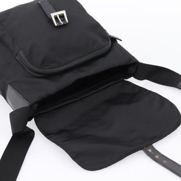 PRADA Shoulder Bag Nylon Black Silver Auth ki6826