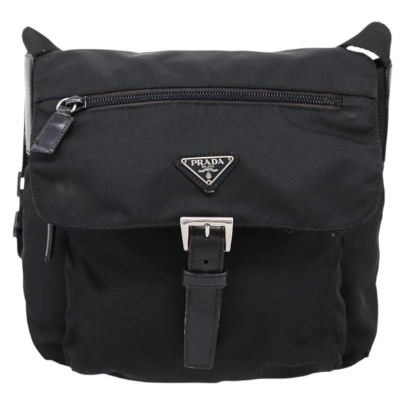 PRADA Shoulder Bag Nylon Black Silver Auth ki6826