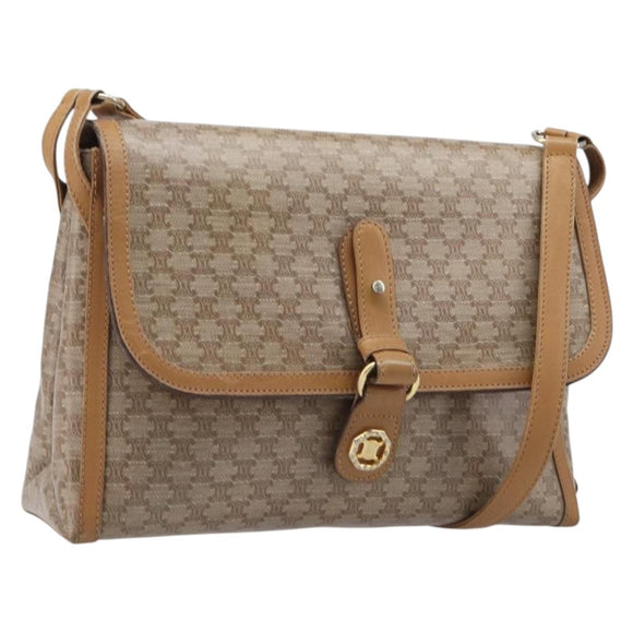 CELINE Macadam Canvas Shoulder Bag PVC Beige Gold Auth ki6828