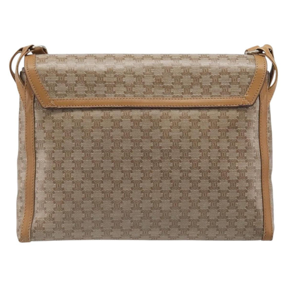 CELINE Macadam Canvas Shoulder Bag PVC Beige Gold Auth ki6828