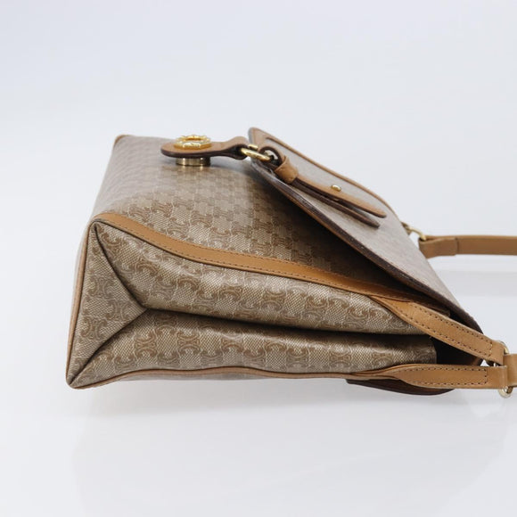 CELINE Macadam Canvas Shoulder Bag PVC Beige Gold Auth ki6828