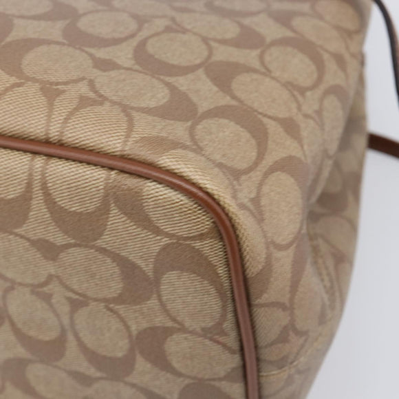 Coach Signature Tote Bag PVC Beige Gold Auth ki6830A