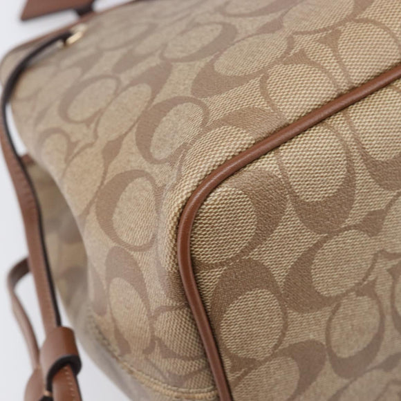 Coach Signature Tote Bag PVC Beige Gold Auth ki6830A