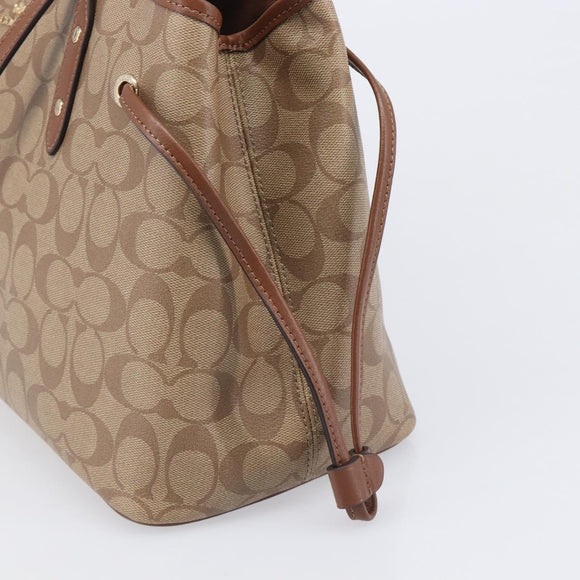 Coach Signature Tote Bag PVC Beige Gold Auth ki6830A