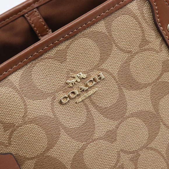 Coach Signature Tote Bag PVC Beige Gold Auth ki6830A
