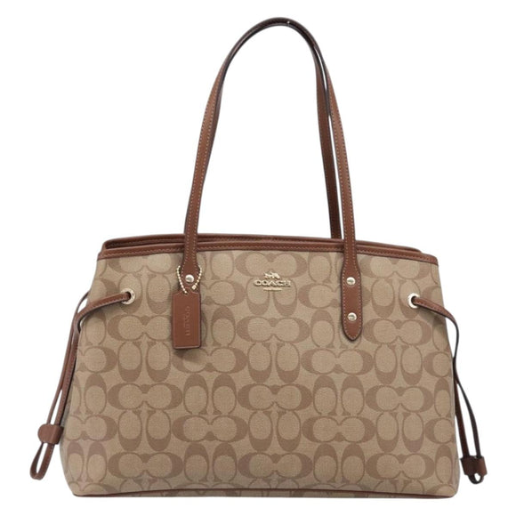 Coach Signature Tote Bag PVC Beige Gold Auth ki6830A