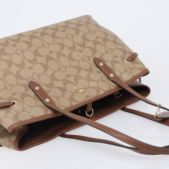 Coach Signature Tote Bag PVC Beige Gold Auth ki6830A