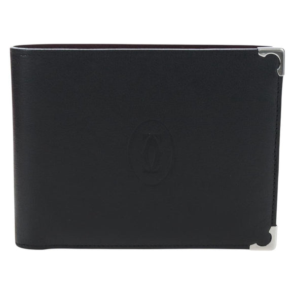CARTIER Bifold Wallet Leather Black Silver Auth ki6832V