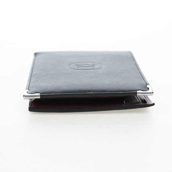CARTIER Bifold Wallet Leather Black Silver Auth ki6832V