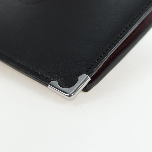 CARTIER Bifold Wallet Leather Black Silver Auth ki6832V