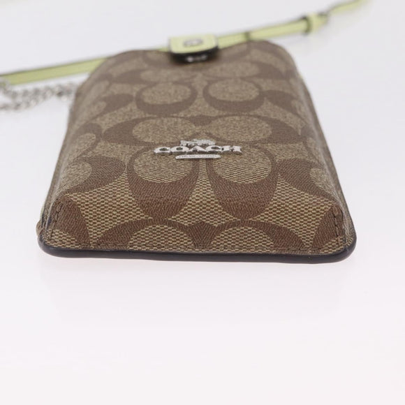 Coach Signature Shoulder Pouch Smartphone Case PVC Beige Silver Auth ki6833A