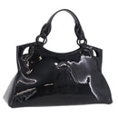 CARTIER Hand Bag Patent Leather Black Silver Auth ki6838A-1
