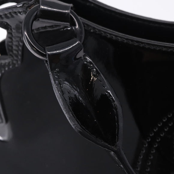 CARTIER Hand Bag Patent Leather Black Silver Auth ki6838A