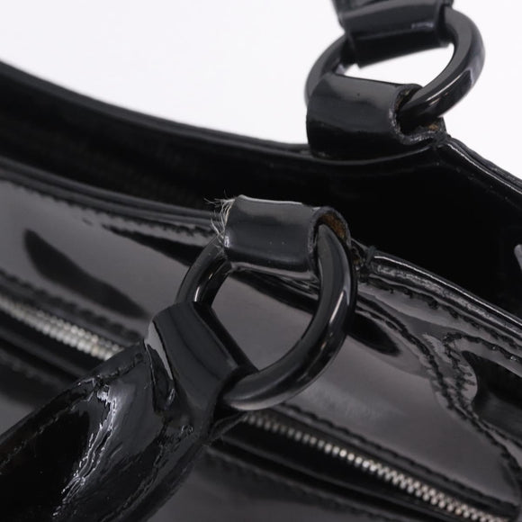 CARTIER Hand Bag Patent Leather Black Silver Auth ki6838A