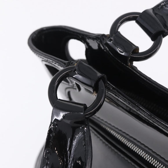 CARTIER Hand Bag Patent Leather Black Silver Auth ki6838A