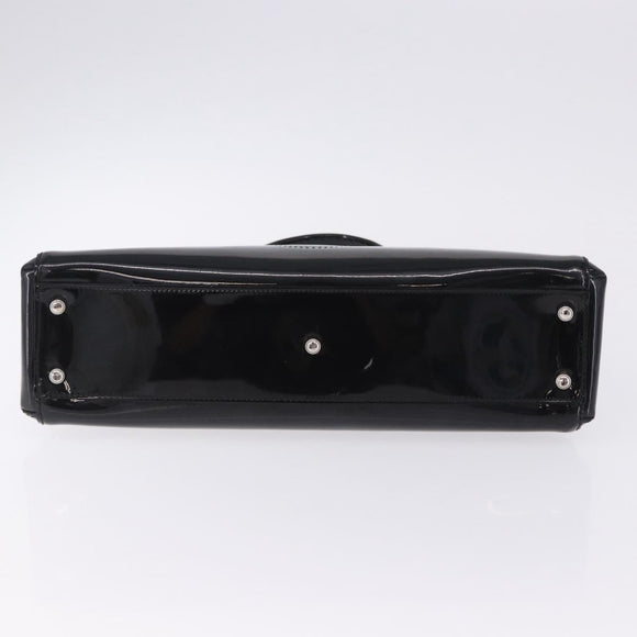 CARTIER Hand Bag Patent Leather Black Silver Auth ki6838A