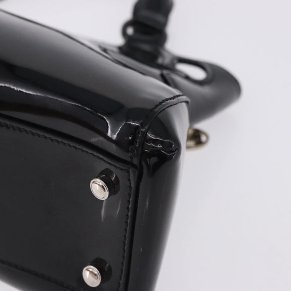 CARTIER Hand Bag Patent Leather Black Silver Auth ki6838A