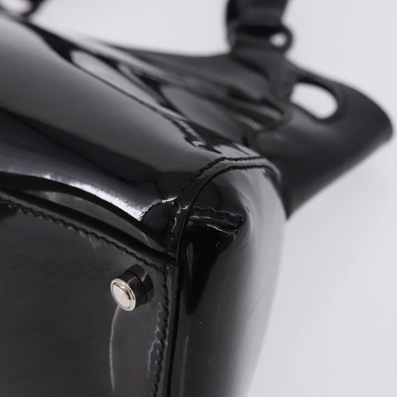 CARTIER Hand Bag Patent Leather Black Silver Auth ki6838A