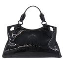 CARTIER Hand Bag Patent Leather Black Silver Auth ki6838A-13